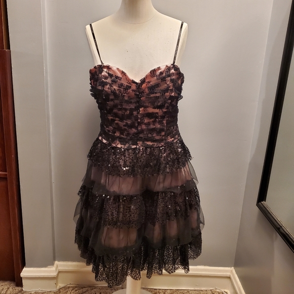 Masquerade Black and Pink Sequins Ruffle Dress - Picture 1 of 10